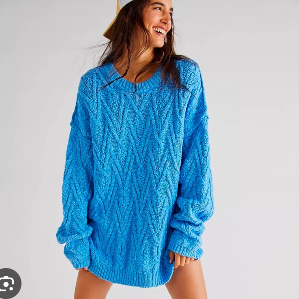NWT Free People Isla Cable Knit Sweater in Marine